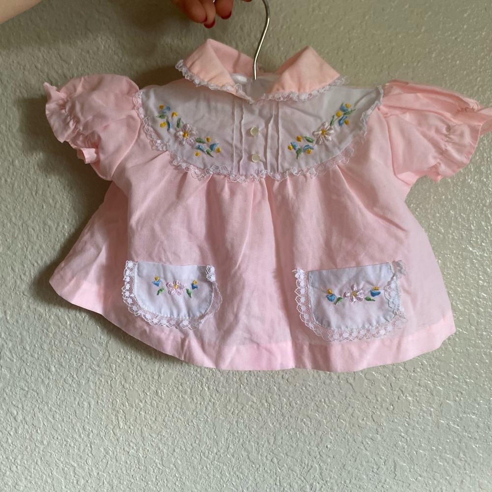 VINTAGE Pink Embroidered Baby Dress